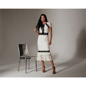 Rachel Parcell Womens Lace Flutter Midi Dress Size 8 Ivory Romantic Tradwife